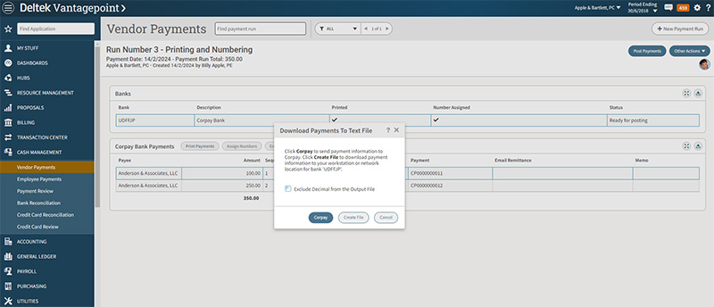 Vantagepoint Deltek Payments